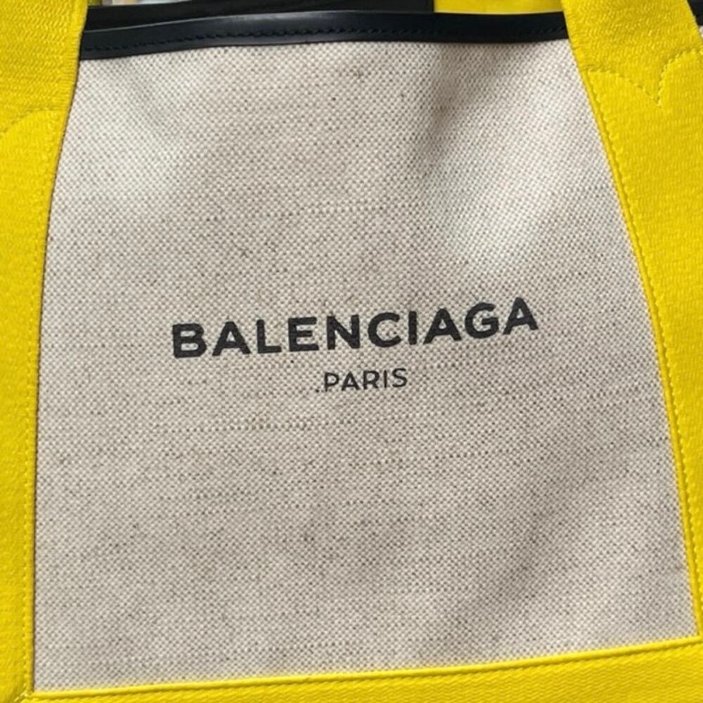 BALENCIAGA PARIS Cabas Cream & Yellow Canvas & Leather Tote Bag w/Pouch - Picture 5 of 13